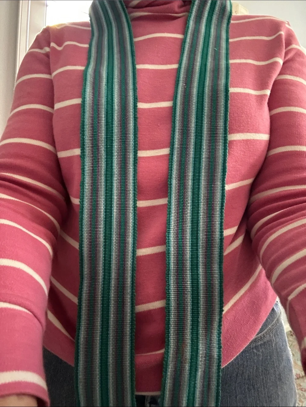 Striped Fringe Woven Belt in Teal, White & Purple